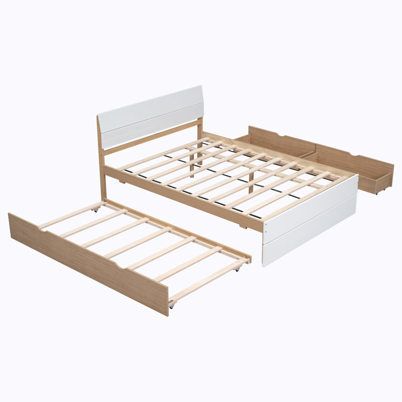 Modern Full Bed Frame And 2 Drawers ,platform bed,storage bed, White/Oak, Twin