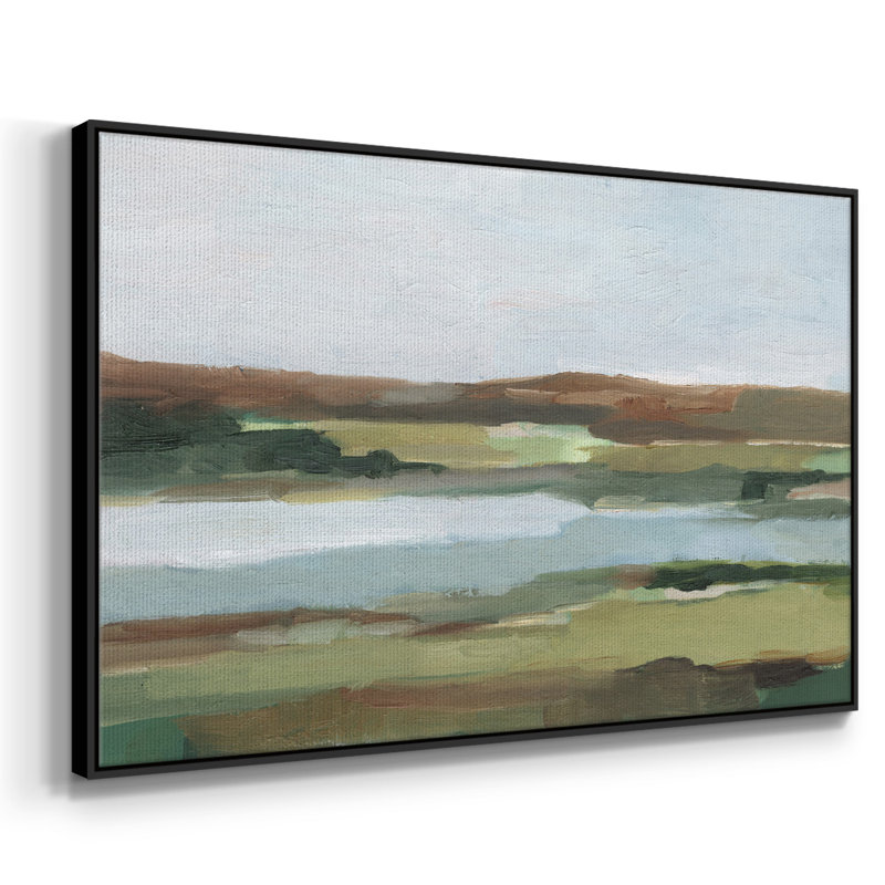 Autumn River Crossing II, reproduction d'art sur toile, H 25 po x l 37 po x P 2 po, Toile avec cadre flottant noir