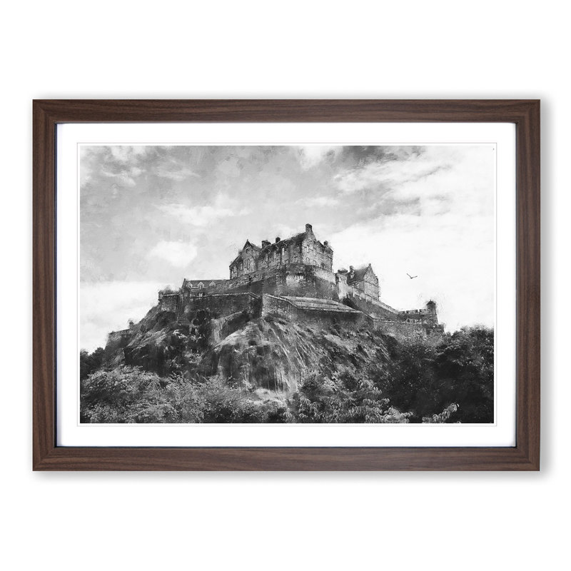 Edinburgh Castle in Scotland - Framed Print, 24cm H x 33cm W x 2cm D, Walnut Framed