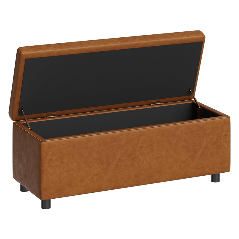 Banc de rangement avec repose-pieds, banc de rangement moderne Mid-Century pour chambre à coucher, Brun