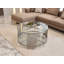 Table basse ronde en acier inoxydable en verre trempé double couche et argent