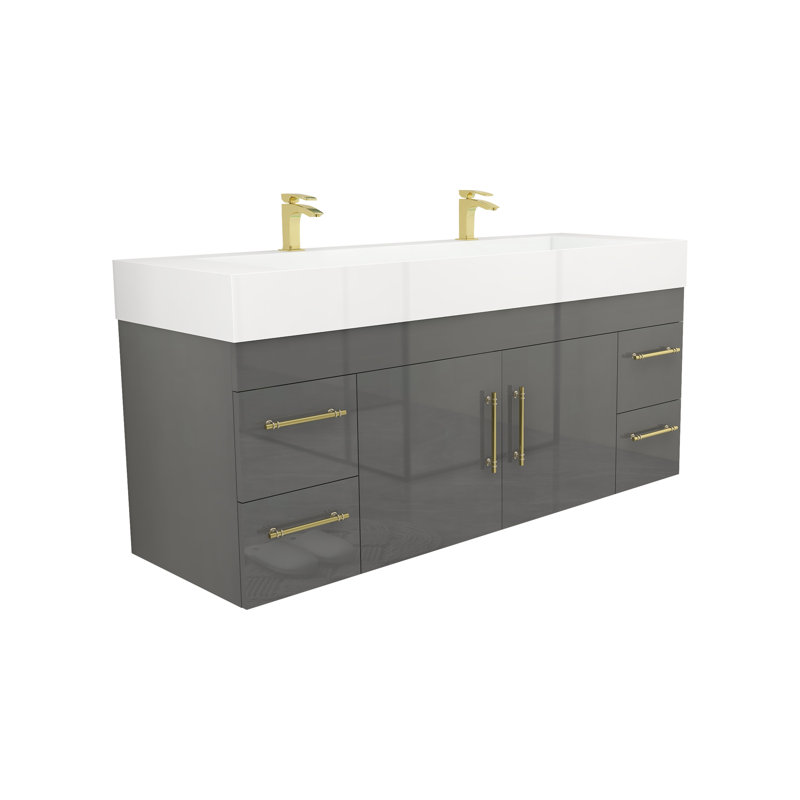Ensemble de meuble-lavabo à double cuve 60 ", Gris ultrabrillant
