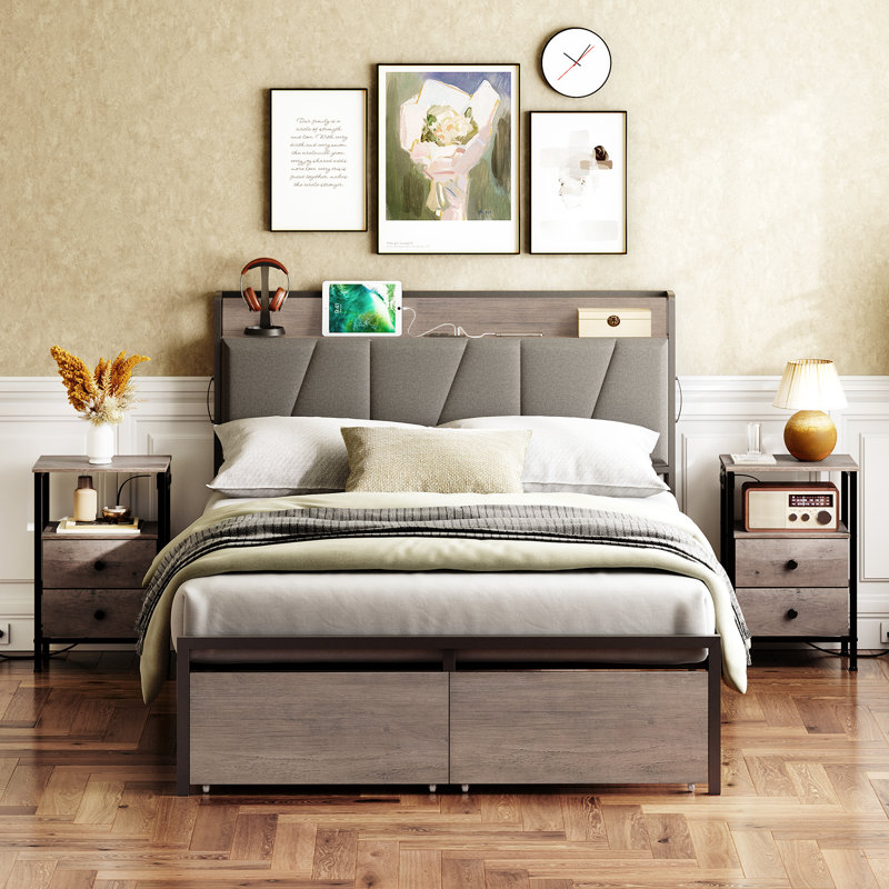 Antonetta 42.5"H Bed Frame with Drawers and Power Outlets, Full / Double