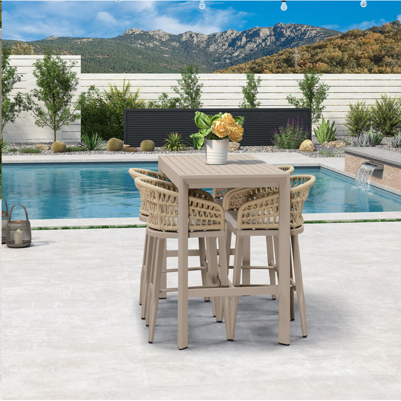 Bar Height Table Rectangular Patio Dining Coffee Kitchen Breakfast Bistro Outdoor Pub Bar Table For Garden Balcony, Champagne
