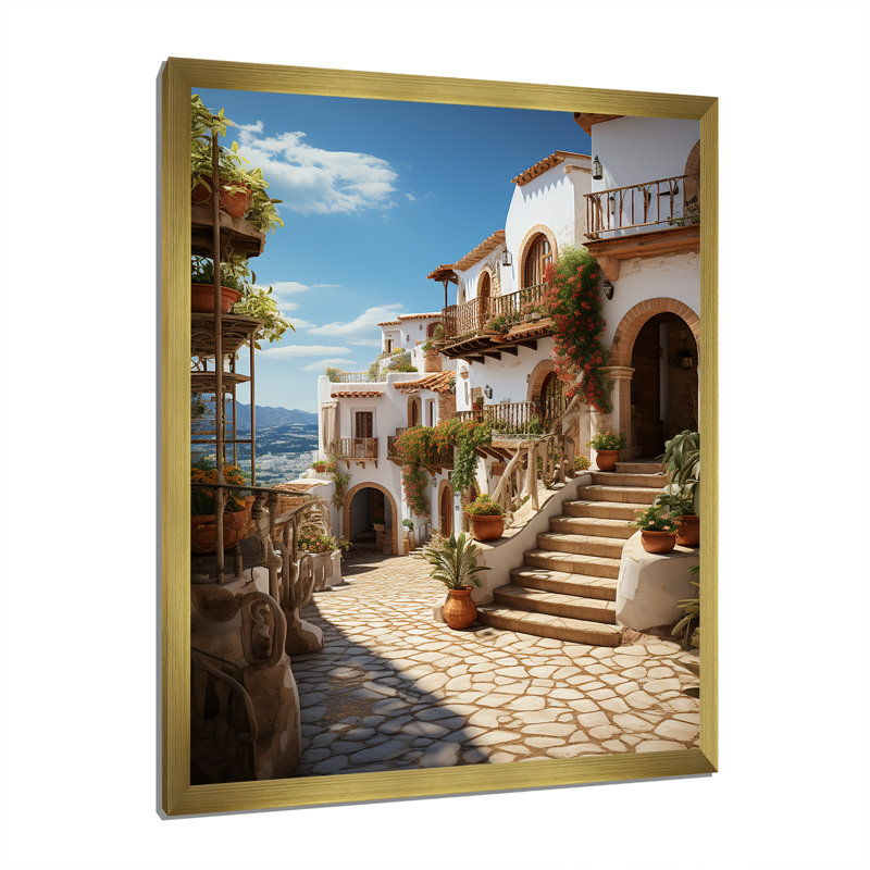 Espagne Espagne Village III - impression, Encadrement doré, H 32 po x l 24 po x P 1 po