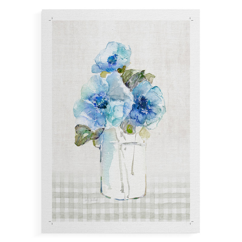 Fleurs vichy bleues I - impression sur toile seulement - NON-CADRE, H 60 po x l 40 po