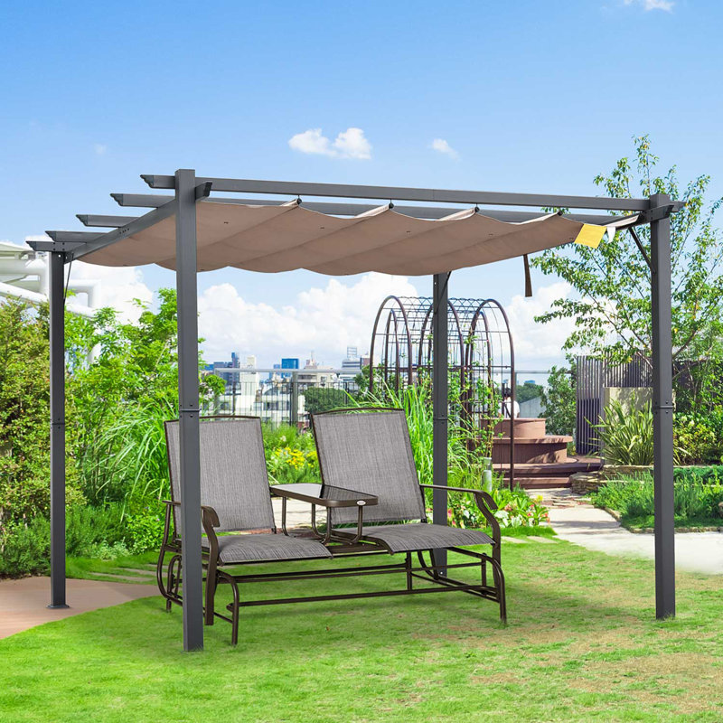 Brown Aluminum Pergola with Retractable Canopy, 7.3' x 9.8'