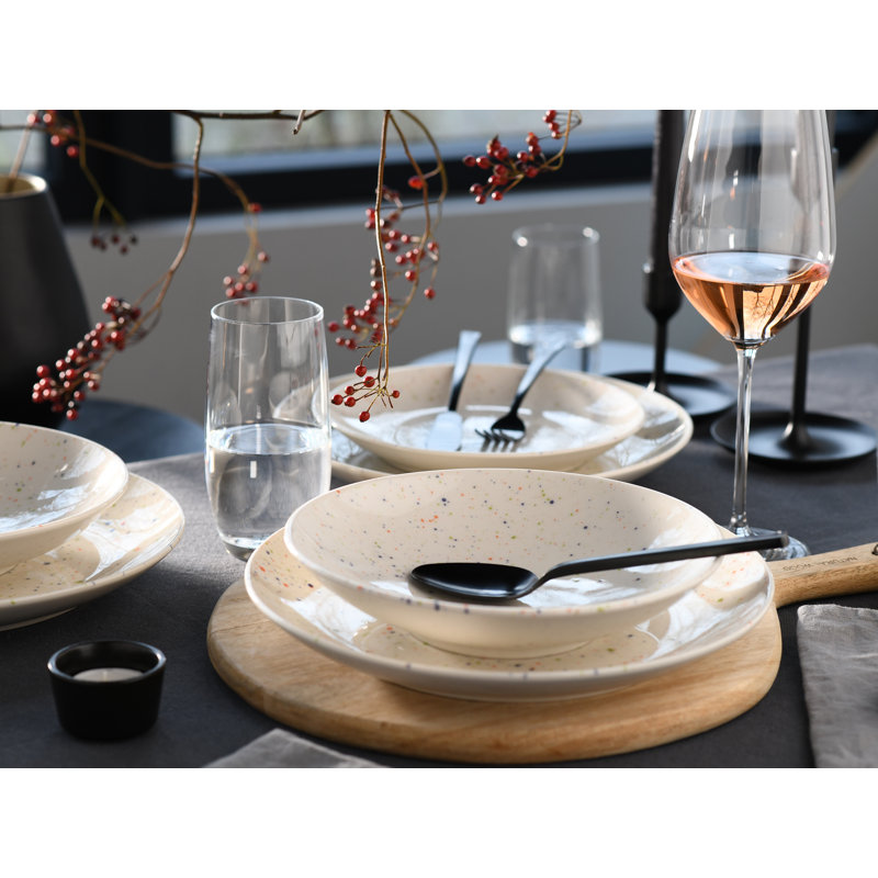 Confetti Piece Stoneware Dinnerware Set - Service for 4, Cream coloured