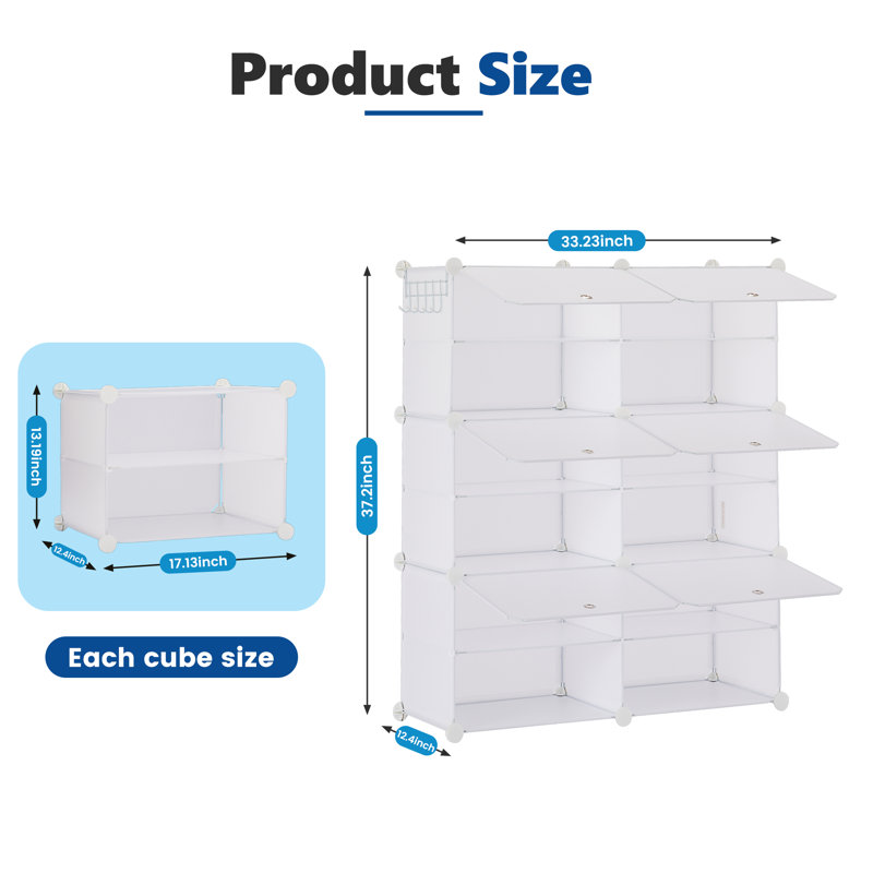 24 Pair Stackable Shoe Storage Cabinet, White, 37.2'' H x 33.19'' W x 12.4'' D