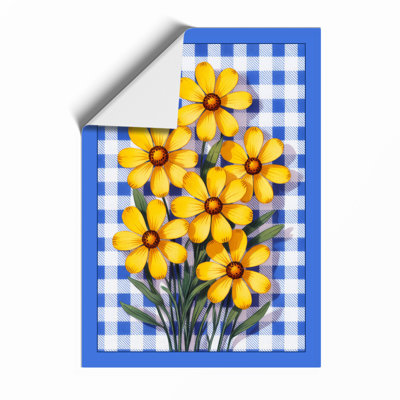 Yellow Flowers, Gingham Botanical - Framed Print