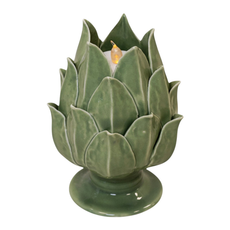 Sage Green Ceramic Artichoke Candle Holder, Green