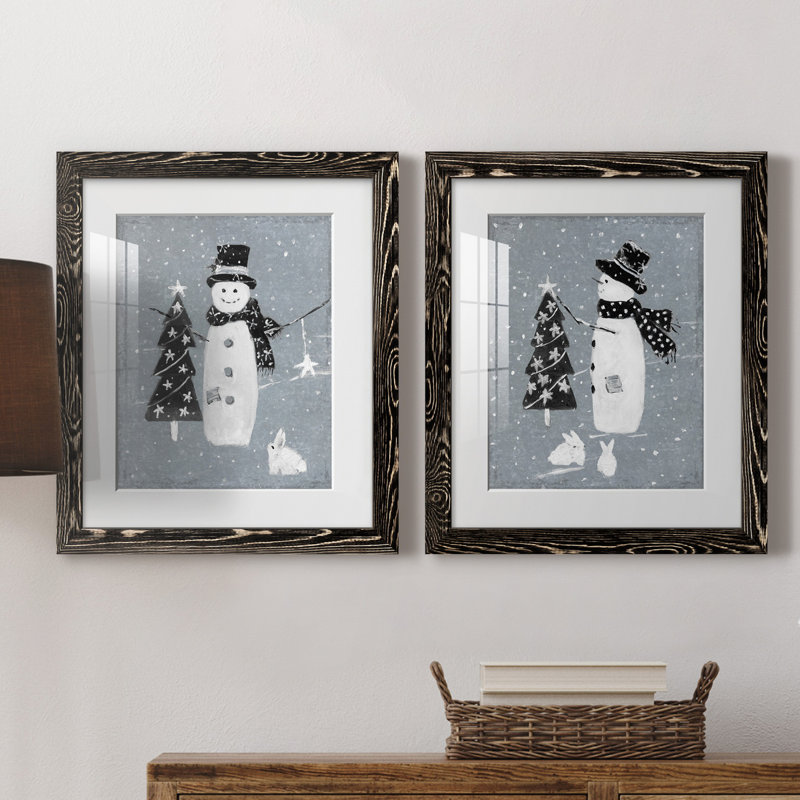 «Snowman Galvanized I», ensemble de 2 reproductions, H 24 po x l 36 po x P 1,5 po, Blanc, H 31,5 po x l 47 po x P 1,5 po