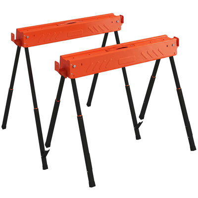 HOMCOM Saw Horses Twin Pack, Sawhorses with Height Adjustable Legs, Orange