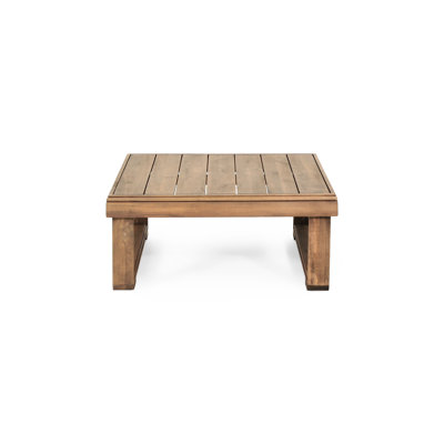 Wood Coffee Table With Rustic Appeal And Slat Design, 27.66in W X D 11.69in H, , Assembly Required In Paneling Sled Legs, 27.66" 11.69" H