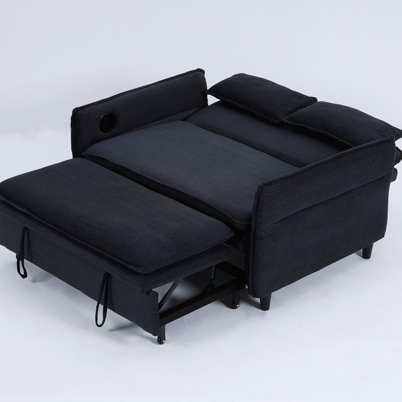 Lit multifonctionnel de 65,47 pouces de couleur noire à rayures, convient aux appartements compacts à rayures, confort réglable