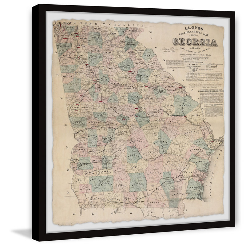 Carte topographique de la Géorgie - impression encadrée sur papier, H 18 po x l 18 po x 1,5 po