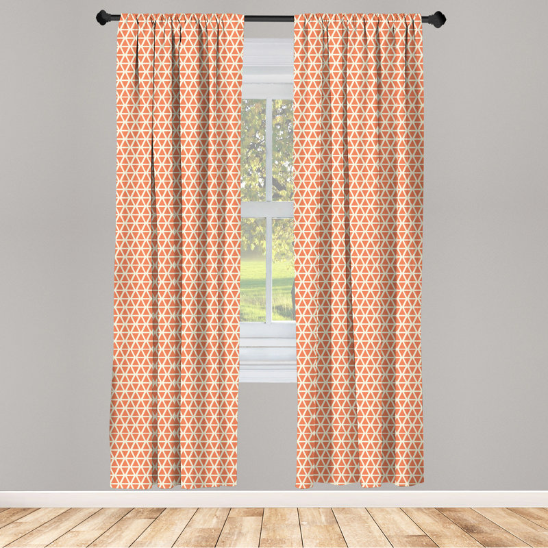 Ivory and Orange Geometric Polyester Room-Darkening Curtain Panels, 28" x 95"