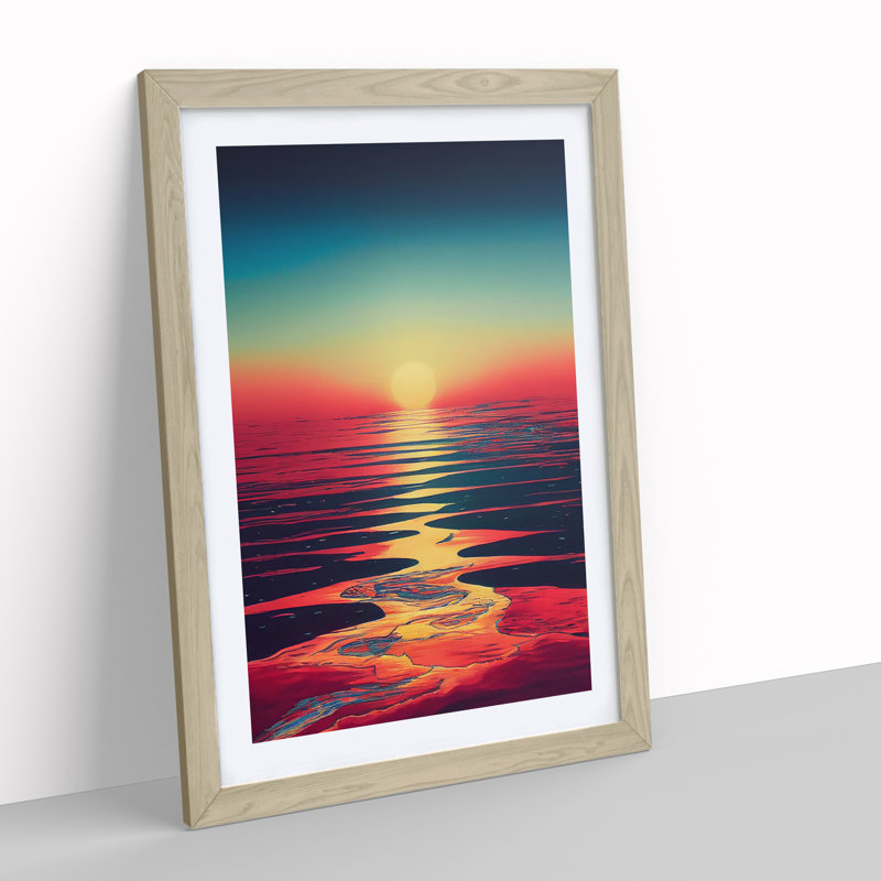 Extravagant Ocean Sunset - Single Picture Frame Print, 46cm H x 34cm W x 2cm D, Oak
