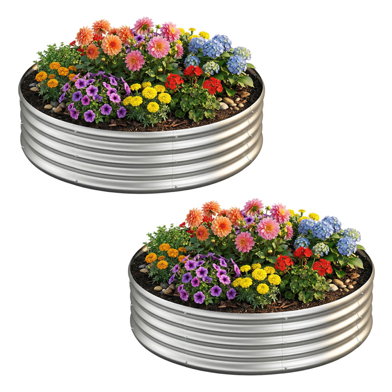 2 Pack 4x4x1ft Round Galvanized Raised Garden Bed, Silver Planter Box, 2