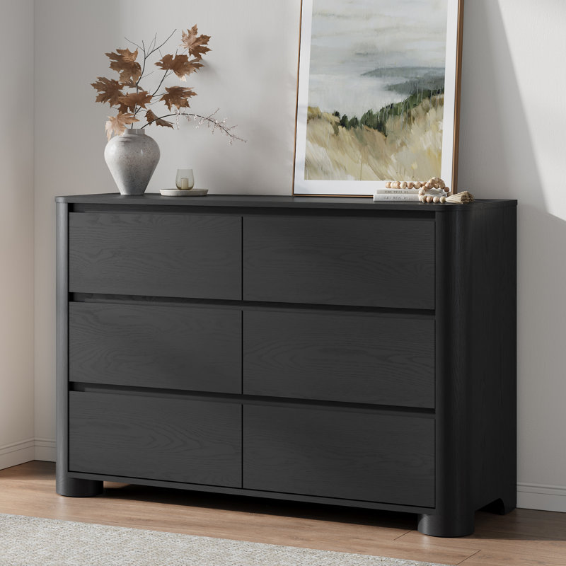 Commode pour chambre à coucher, commode moderne de 47 po avec base épaisse robuste, conception d'angle arrondi pour la chambre à coucher, le salon, le couloir, noir