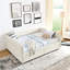 Lit de jour avec lit gigogne et compartiments de rangement spacieux, rembourré grand beige, 88 po x 65,5 po x 29,5 po, rayures verticales élégantes, rembourrage de siège confortable, tiroirs à installation rapide, boucle