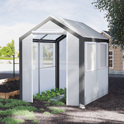 Serre de jardin 8 po x 6 pi 7 po. 4 fenêtres, 2 portes, protection contre les intempéries. Blanc. Améliore la serre Vigor White Plant. Fenêtres à fermeture à glissière. Plantes. Idéal pour les fruits, les légumes et
