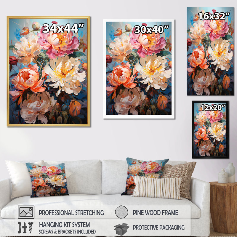 Peony Petal Poetry III sur toile, Cadre photo argenté, H 40 po x l 30 po x P 1,5 po
