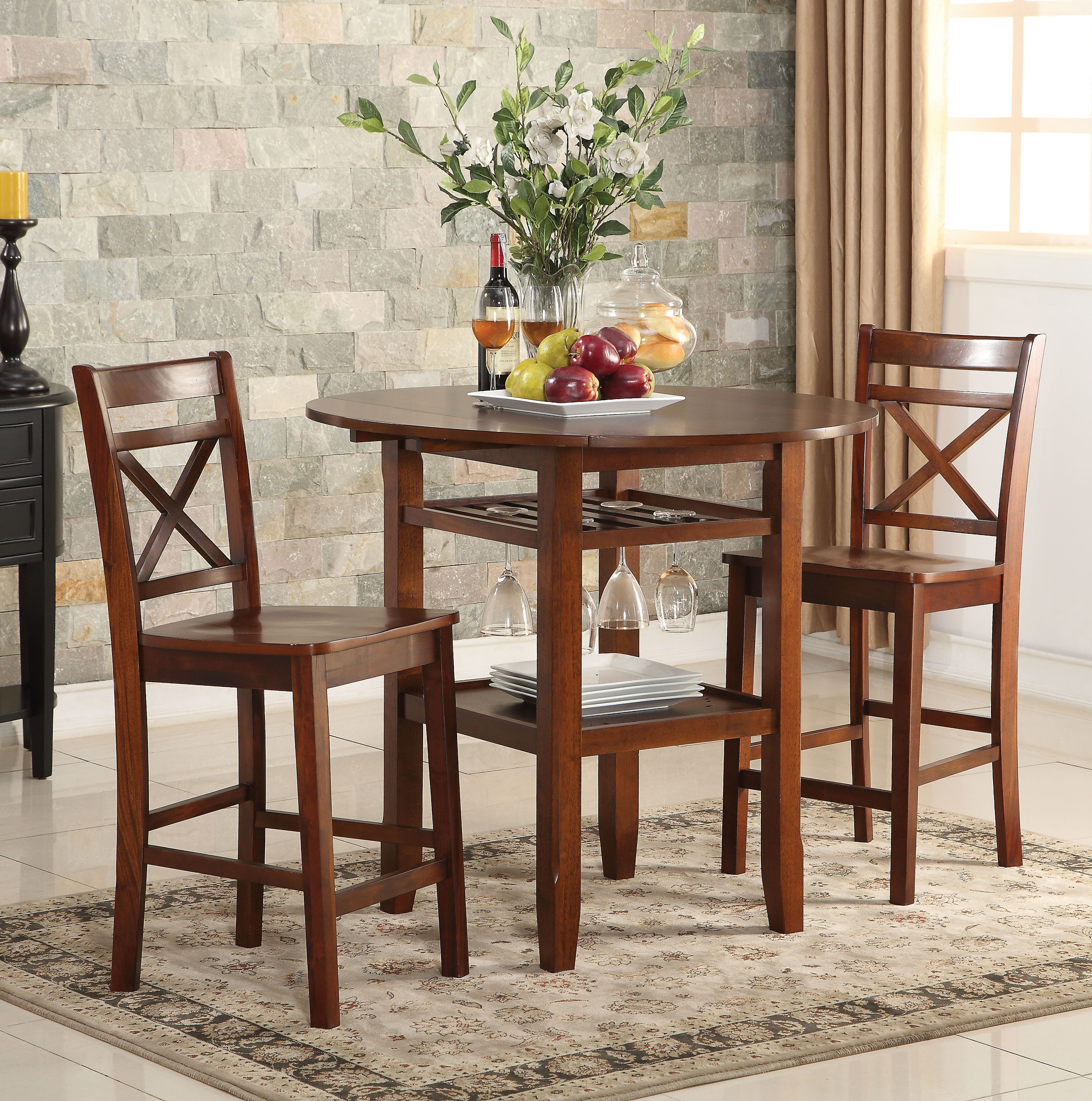 August Grove Talbot 3 Piece Counter Height Drop Leaf Dining Table ...
