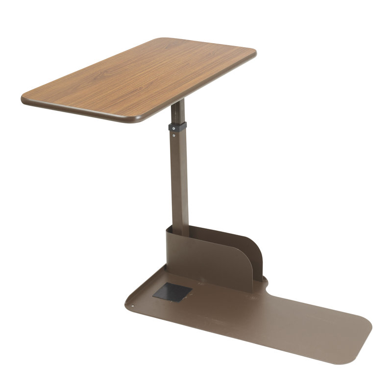 Teak Wood Grain Laminate Overbed Table with Steel Frame