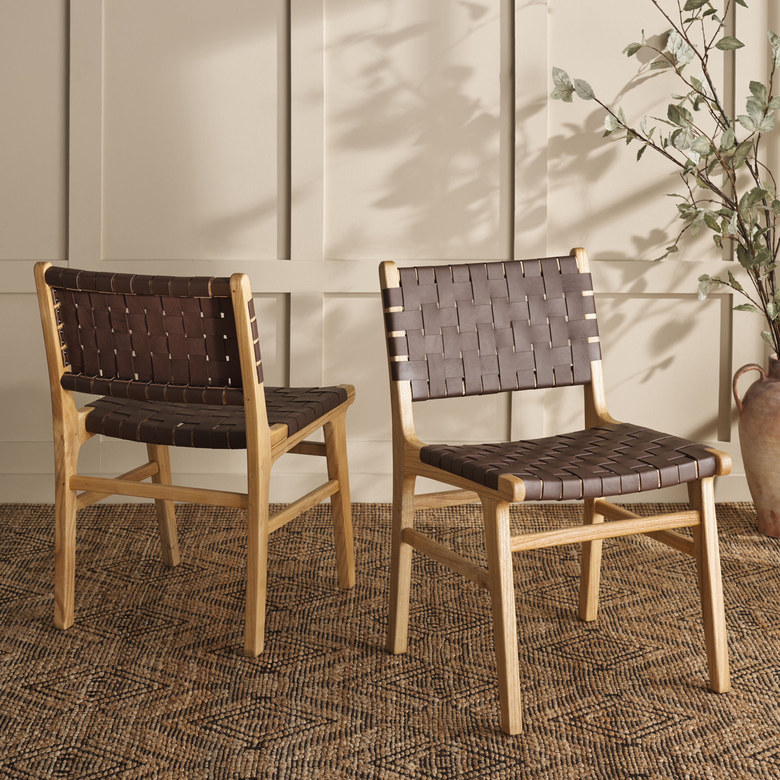 Alston Genuine Leather Side Chair, Cognac/Natural