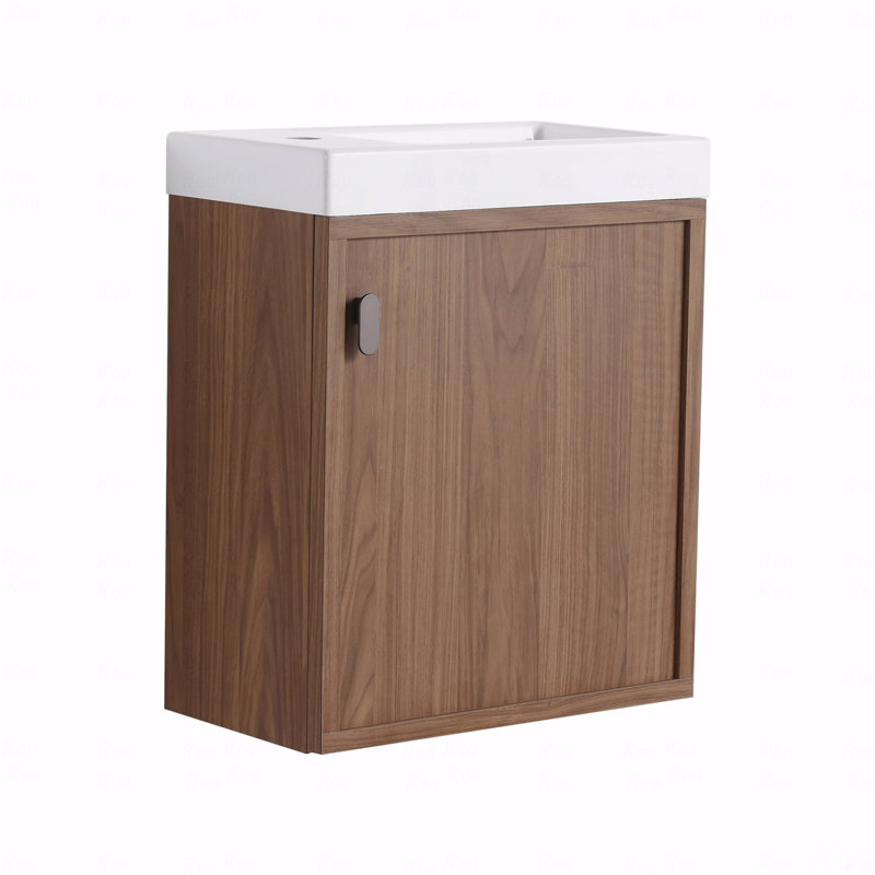 Meuble-lavabo mural 18,5 po avec lavabo en résine, porte simple à fermeture douce, panneau de fibres à densité moyenne