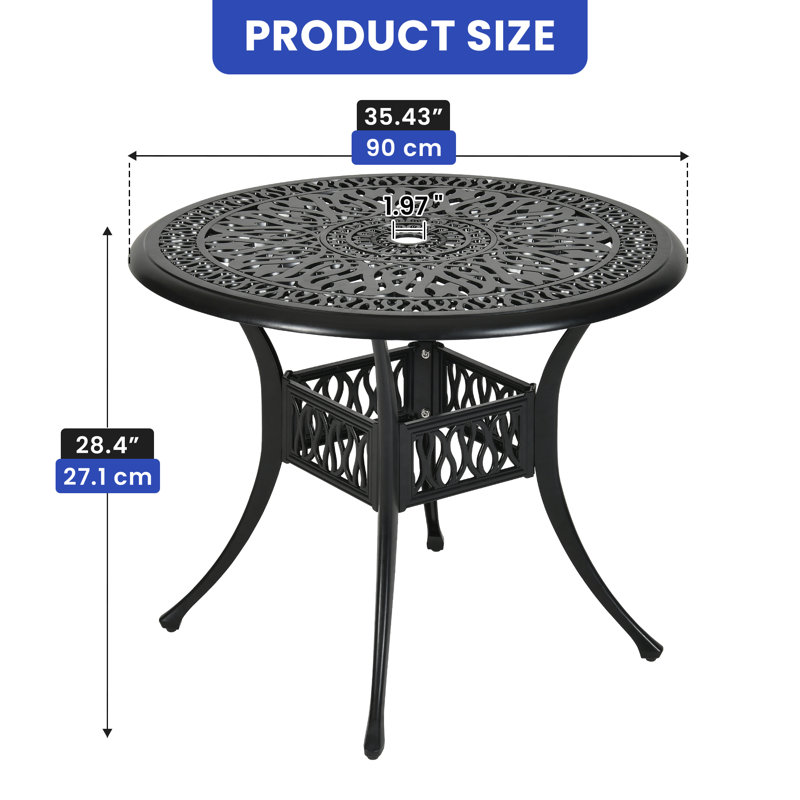 Takyla Round Metal Outdoor Dining Table With Umbrella Hole , 35.43'' in. W 35.43'' in. D