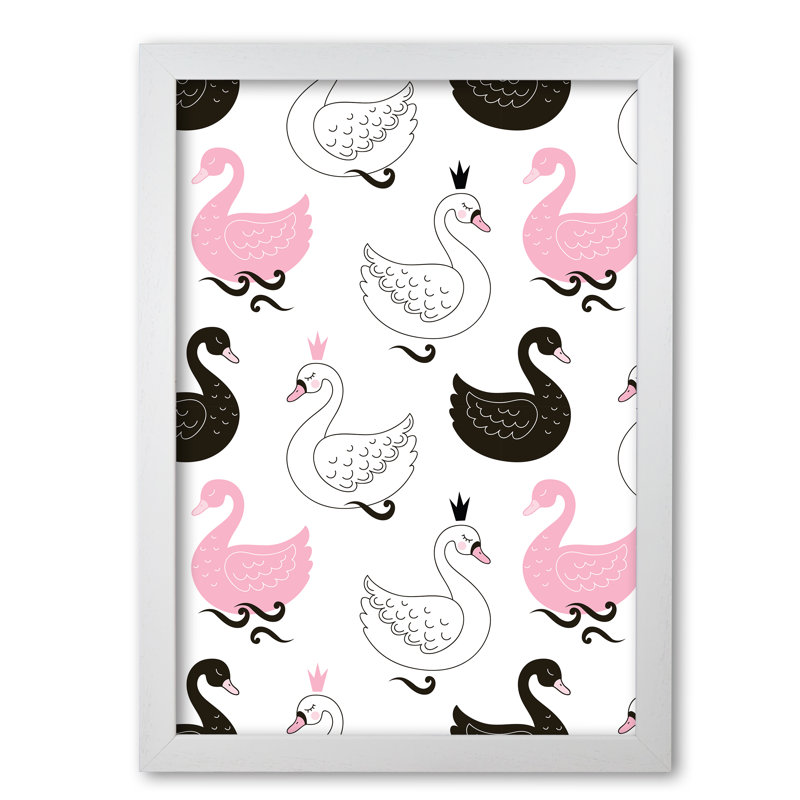 Swan Pattern - Painting, 30 cm H x 21 cm W x 5 cm D, White Grain Frame