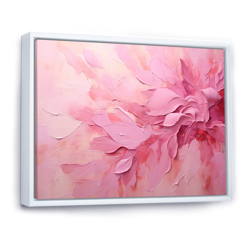 Or et rose, rivière abstraite minimale - art mural Fuschia, H 24 po x l 32 po x P 1 po, Cadre flottant blanc