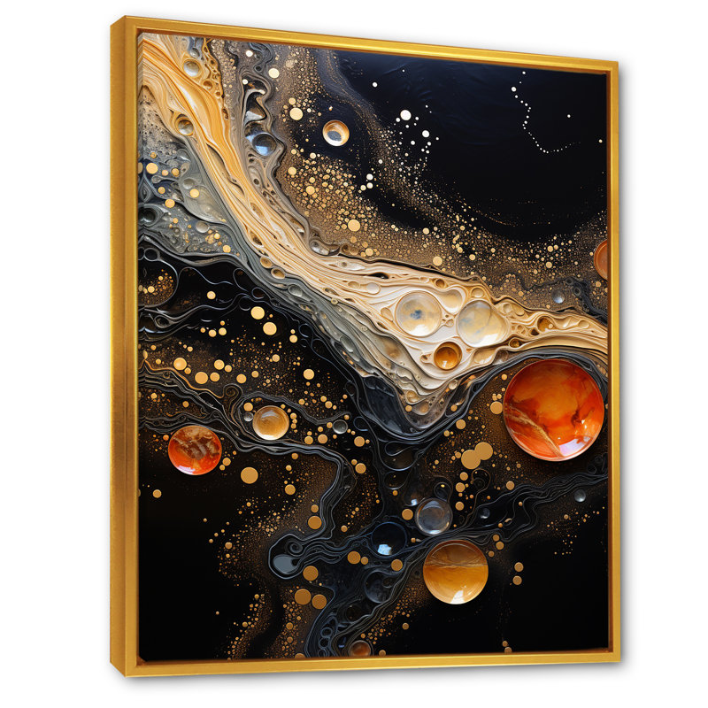 «Abstract Coffee Nitro Nebula», art abstrait sur toile, formes abstraites, Cadre flottant doré, H 32 po x l 24 po x P 1 po