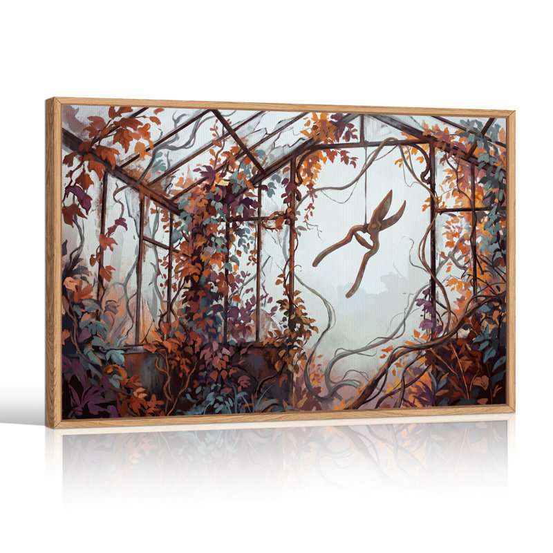 Toile murale d'Halloween représentant des vignes d'automne dans une serre envahie par la végétation, 18"H x 24"W