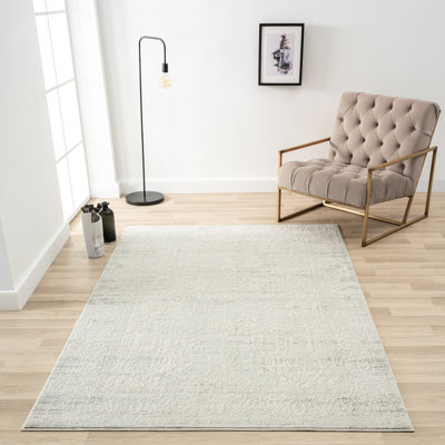 Tapis gris pâle à motif abstrait tissé à la machine 2 pi x 3 pi Eyona