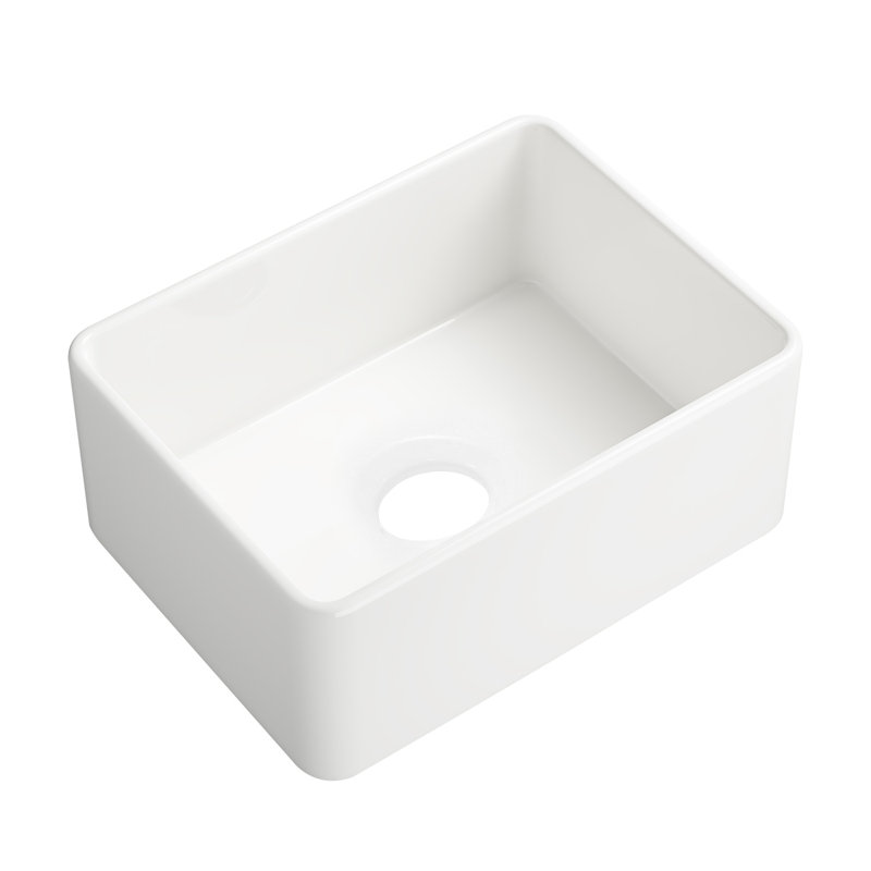 Single Bowl Fireclay Kitchen Sink, 10" H x 24" L x 18" W, White