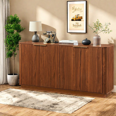 Elegant Walnut Sideboard With Storage, Modern Curved Design For Any Room