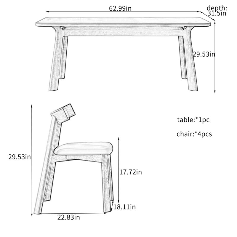 Rock Slab & Solid Wood Dining Table Sets., 29.53"H x 62.99"L x 31.5"W