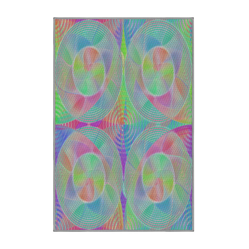 Tapis vert/mauve/bleu à tissage électrique, Rectangle 8 pi x 10 pi