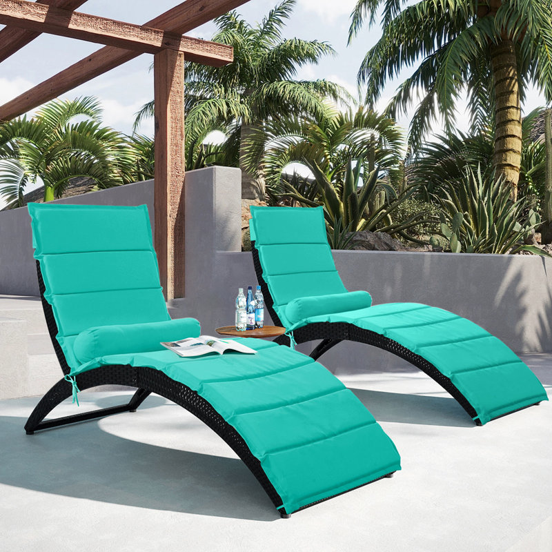 Nantan Outdoor Wicker Chaise Lounge, Turquoise