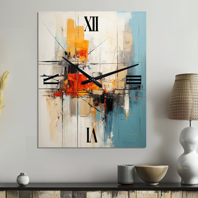 Horloge murale abstraite Teal Orange Bold Energy IV