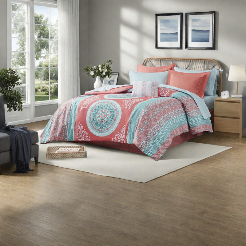 Cozy Coral Bedding Sets, Polyester Comfort With Boho Flair For Home