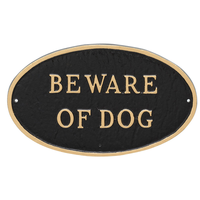 Plaque de jardin « Méfiez-vous de l’état de chien », Noir / or, H 8,5 po x l 13 po x P 0,25 po