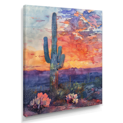 Cactus vert mauve, désert, coucher de soleil II - Cactus, art mural