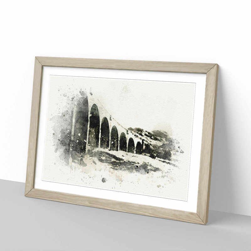 Glenfinnan Viaduct in Scotland - Picture Frame Graphic Art Print, Oak Framed, 48cm H x 65cm W x 2cm D