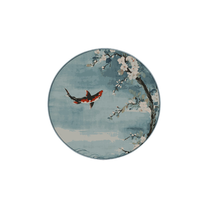 Tapis bleu soyeux et moelleux, Rond 7 pi