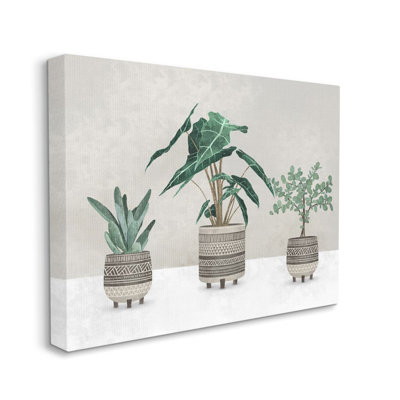 «Plants in Patterned Pots Neutral Gray Design» par Ziwei Li - impression d'art graphique