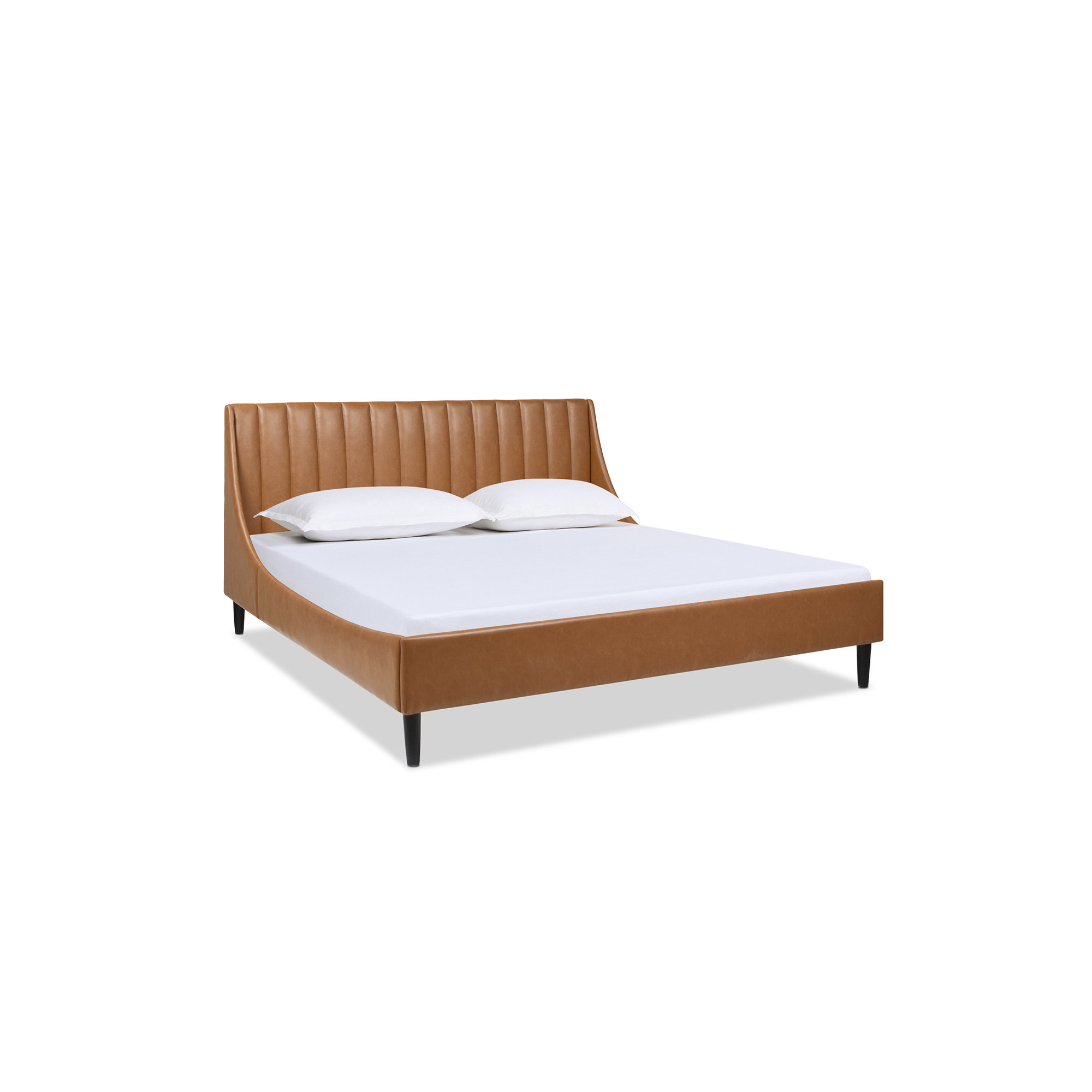 Helaina Upholstered Wingback Bed, Queen, Caramel Tan Brown Faux Leather